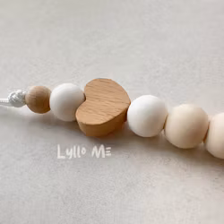 PACIFIER - Silicone -Wooden heart -Beige tones
