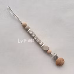 Pacifier holder with name -TAUPE/Taupe