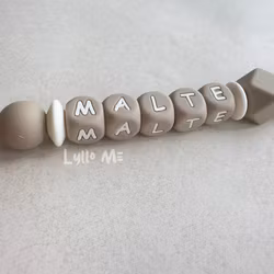 Pacifier holder with name -TAUPE/Taupe