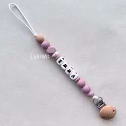 Pacifier holder with name - Old Rose/ White (max 5 letters)