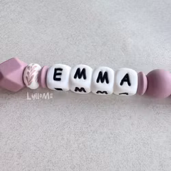 Pacifier holder with name - Old Rose/ White (max 5 letters)