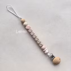 Pacifier holder with name - Taupe/Pink patterned