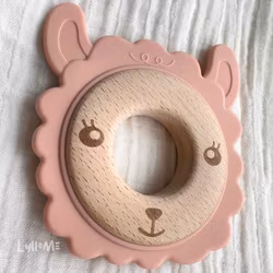 BITE FIGURE IN SILICONE & BEECH WOOD - POWDER PINK - LAMB