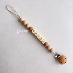 Pacifier holder with name Brown/Beige/WHEAT