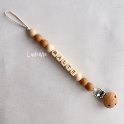 Pacifier holder with name -Salted Caramel /Wheat