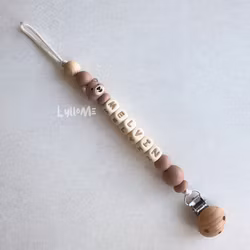 Pacifier holder with name - Little Bear - HAZELNUT /Wheat max 6 letters