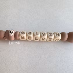 Pacifier holder with name - Little Bear - HAZELNUT /Wheat max 6 letters