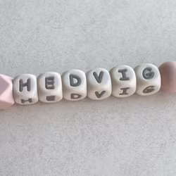 Pacifier holder with name - Light Old Pink patterned/ Cream max 5 letters