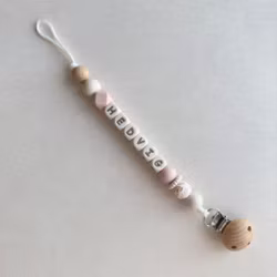 Pacifier holder with name - Light Old Pink patterned/ Cream max 5 letters