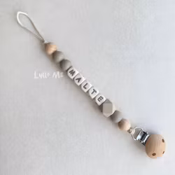Pacifier holder with name -Truffle/ Cream