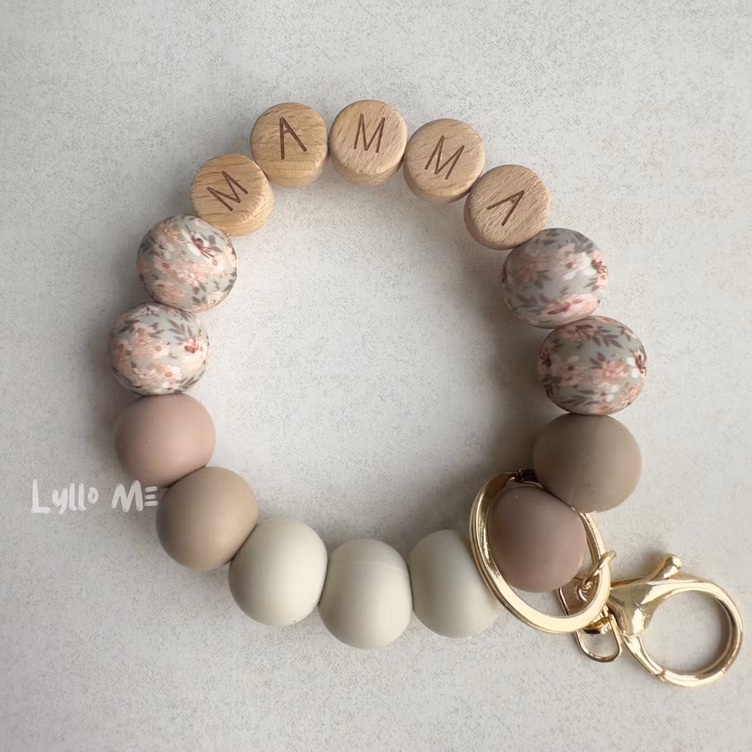 NYCKELARMBAND FLOWERS  Wool/Cappucino MAMMA