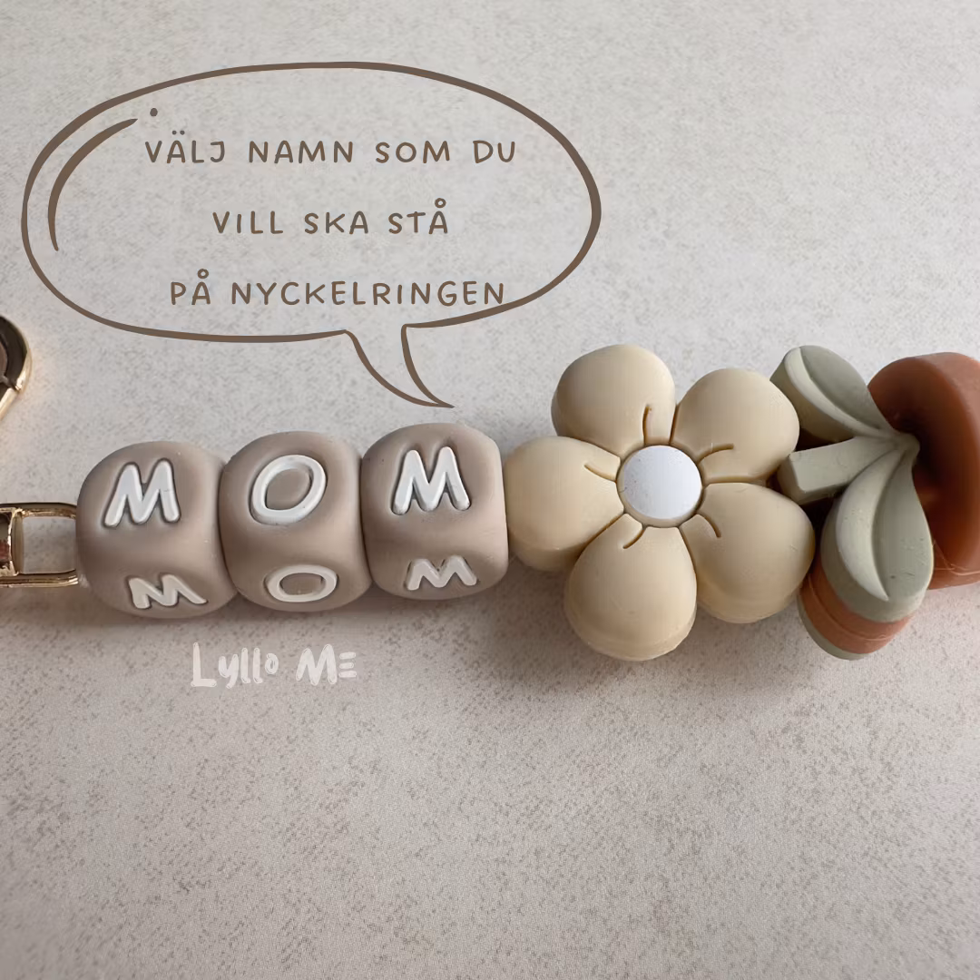 KEYRING Optional text / name - Puffy Flower (order)