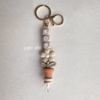 KEYRING Optional text / name - Puffy Flower (order)