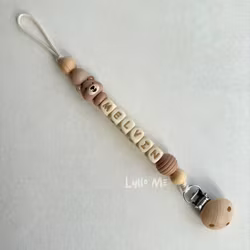 Pacifier holder with name - Little Bear - Brown/Wheat 1