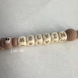 Pacifier holder with name - Little Bear - Brown/Wheat 1