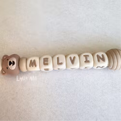 Pacifier holder with name - Little Bear - Oatmeal / Wheat