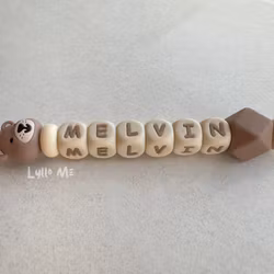 Pacifier holder with name - Little Bear - Hazelnut-geo/Wheat