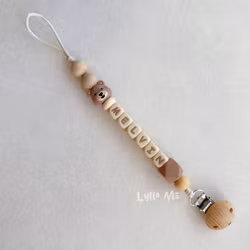 Pacifier holder with name - Little Bear - Hazelnut-geo/Wheat