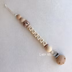 Pacifier holder with name - Little Bear - Ivory/Wheat