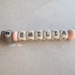 Pacifier holder with the name Lilla Björnen Taupe/Light Pink/Cream