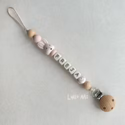 Pacifier holder with name Bunny Light Pink/ Cream