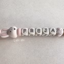 Pacifier holder with name Bunny Light Pink/ Cream