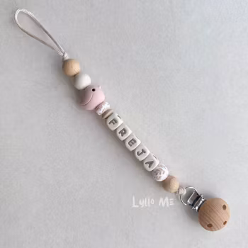 Napphållare med namn Bird Light Pink/ CREAM