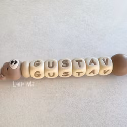 Pacifier holder with name - Little Bear - Brown/ Wheat