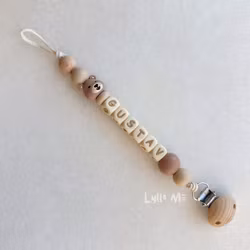 Pacifier holder with name - Little Bear - Brown/ Wheat