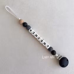 PACIFIER HOLDER with name Black/Grey/White
