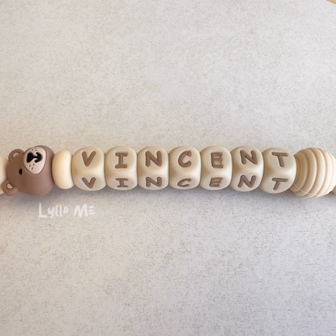 Pacifier holder with name - Little Bear - Créme / Wheat