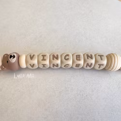 Pacifier holder with name - Little Bear - Créme / Wheat