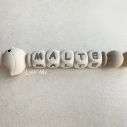 Pacifier holder with name - LITTLE BIRD- BEIGE/ Cream