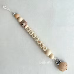 Pacifier holder with name - Lilla Björn - Créme / Wheat