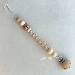 Pacifier holder with name - Lilla Björn - Créme / Oatmeal