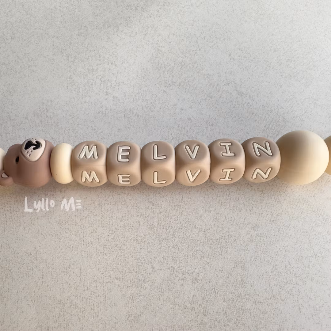 Pacifier holder with name - Lilla Björn - Créme / Oatmeal
