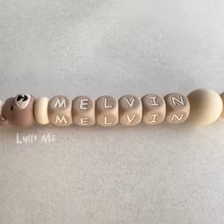 Pacifier holder with name - Lilla Björn - Créme / Oatmeal
