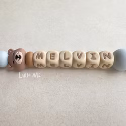 Pacifier holder with name - Lilla Björn-Icy Blue /WHEAT