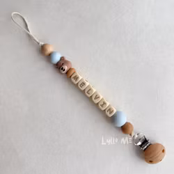 Pacifier holder with name - Lilla Björn-Icy Blue /WHEAT