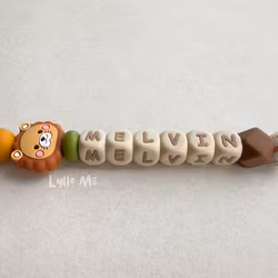 Pacifier holder with name - Little Lion - Brown /WHEAT