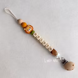 Pacifier holder with name - Little Lion - Brown /WHEAT