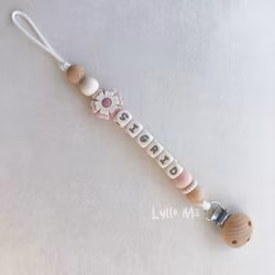 Pacifier holder with the name FLOWER Light Pink/Cream