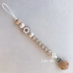 Pacifier holder with the name FLOWER Cream /Taupe