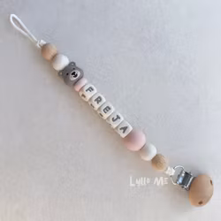 Pacifier holder with the name Lilla Björnen Taupe/Light Pink/Cream