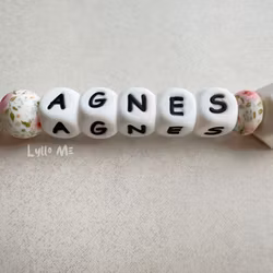 Pacifier holder with name - Roses -Print - WHITE