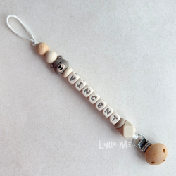 Pacifier holder with name Lilla Björnen Taupe/linen/Cream