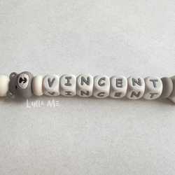 Pacifier holder with name Lilla Björnen Taupe/linen/Cream