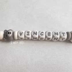Pacifier holder with name Little Bear Taupe/linen/Cream