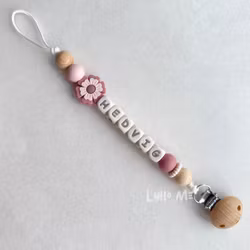 Pacifier holder with name FLOWER Rouge/Cream