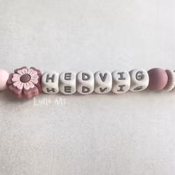 Pacifier holder with name FLOWER Rouge/Cream